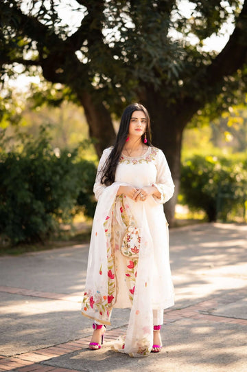 Ethereal white – Sheesha Silk Suit Stitched