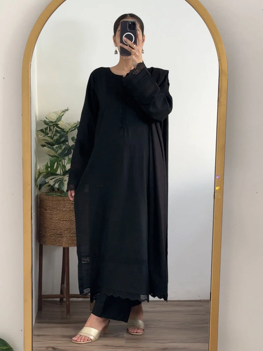 3 Piece - Slub Khaddar Black